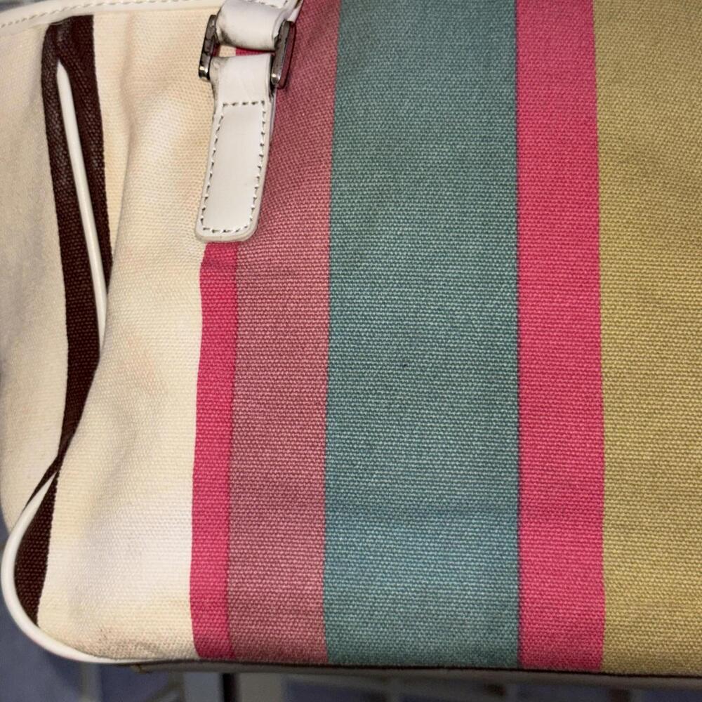 Fossil 90 Y2K Pastel Stripe Canvas Leather Purse Leather Strap Shoulder Bag Tote - Picture 3 of 15